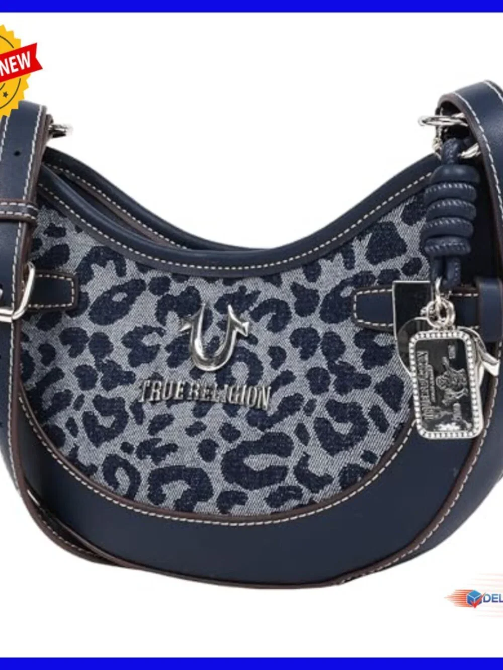Leopard Print Denim Hobo Bag with Adjustable Strap and Interior Pocket